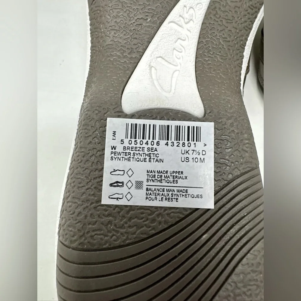 Clarks Breeze Sea‎ Women's Sandals Comfort Flip Flops Pewter Size 10 M